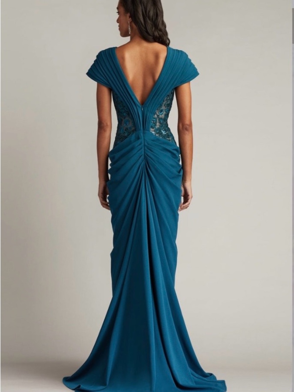 Tadashi Shoji Julina Draped Overlay Embroidered Gown - Picture 2 of 3